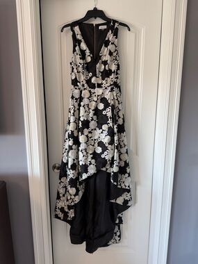 Calvin Klein Black and White Floral High-Low Dress